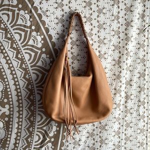 Tan beautiful real leather boho zip handbag NWOT